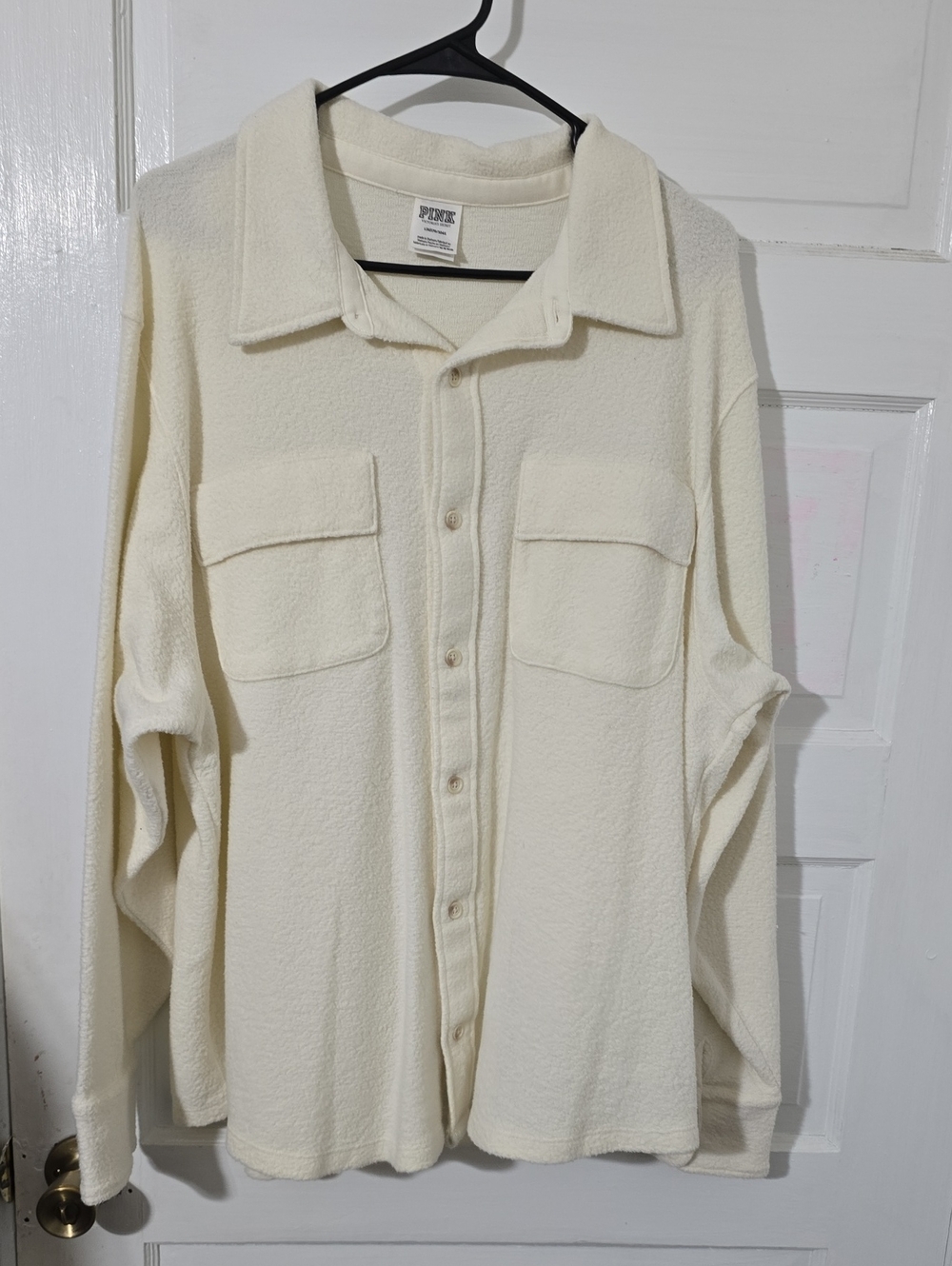 PINK Victoria's Secret Cream Button-Front Fleece Shirt Jacket